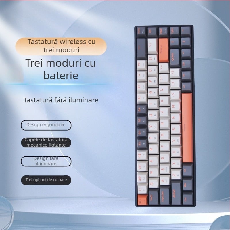 Tastatură fără fir cu trei moduri, baterie uscată, model V12, 2.4G+Bluetooth, 8 taste, 2022