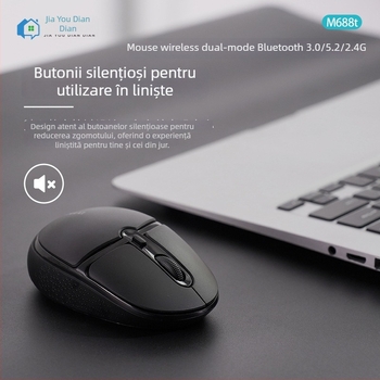 Mouse fără fir M688T – 3 butoane, dual-mod 2.4G și Bluetooth, fără zgomot, plug‑and‑play