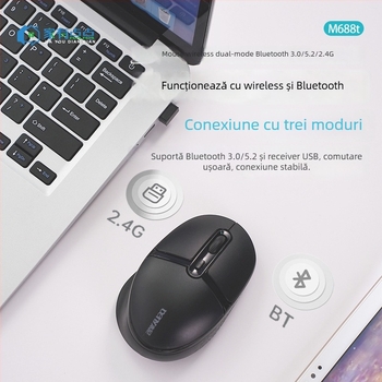 Mouse fără fir M688T – 3 butoane, dual-mod 2.4G și Bluetooth, fără zgomot, plug‑and‑play