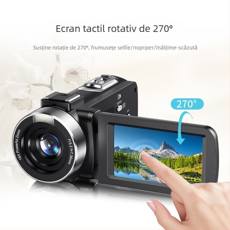 Cameră digitală 4K cu senzor de 42 MP, zoom optic 18x, obiectiv F/2.0 (f=7.62 mm), ecran LCD de 3.0 inch, stabilizare electronică a imaginii