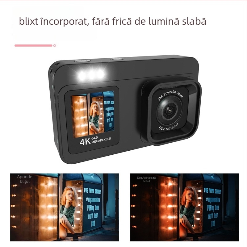 Aparat digital compact pentru începători cu senzor CMOS 64MP, zoom optic 18x, suport 4K, ecran LCD de 2,8 inch, fotografie de noapte
