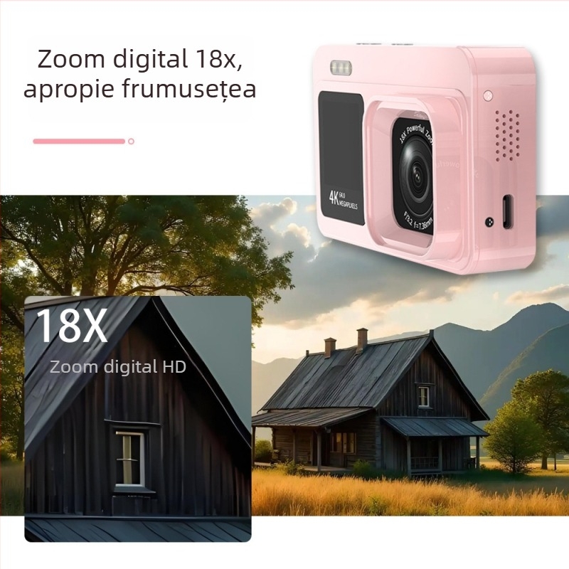 Aparat digital compact pentru începători cu senzor CMOS 64MP, zoom optic 18x, suport 4K, ecran LCD de 2,8 inch, fotografie de noapte