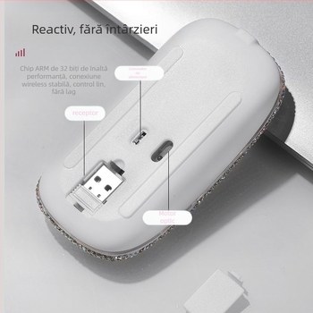 Mouse wireless cu diamante, design elegant, reîncărcabil, inteligent, compatibil universal