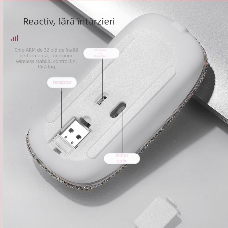 Mouse wireless cu diamante, design elegant, reîncărcabil, inteligent, compatibil universal