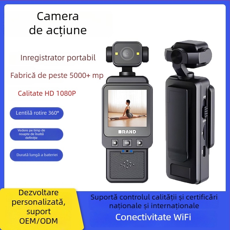 Cameră de acțiune cu senzor CMOS, video 1080p, ecran LCD, stocare microSD, autonomie baterie de 4 ore