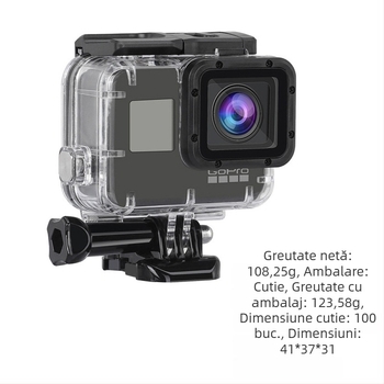 Carcasă etanșă pentru GoPro HERO7, construcție Acrylic-PC, adâncime 60 m, control prin ecran tactil, absorbție la șocuri și rezistență la căderi