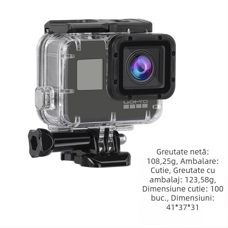 Carcasă etanșă pentru GoPro HERO7, construcție Acrylic-PC, adâncime 60 m, control prin ecran tactil, absorbție la șocuri și rezistență la căderi