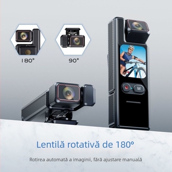 Înregistrator de mișcare portabil 4K Ultra-HD, impermeabil, cu stabilizare giroscopică, Wi‑Fi, ecran tactil și lentilă rotativă
