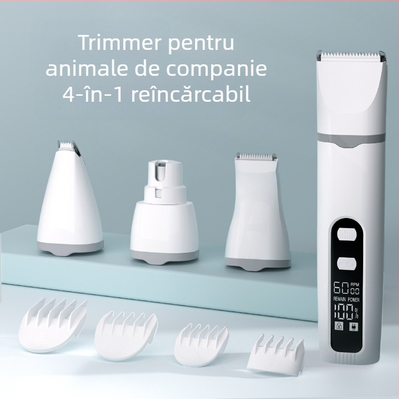 Set de îngrijire pentru câini, aparat de tuns electric reîncărcabil, 4 în 1