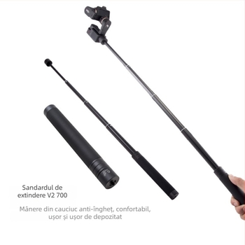 Stabilizator gimbal selfie stick cu tijă extensibilă — compatibil cu Feiyu, DJI Vast și GoPro; fără telecomandă; fără Bluetooth; suportă personalizarea