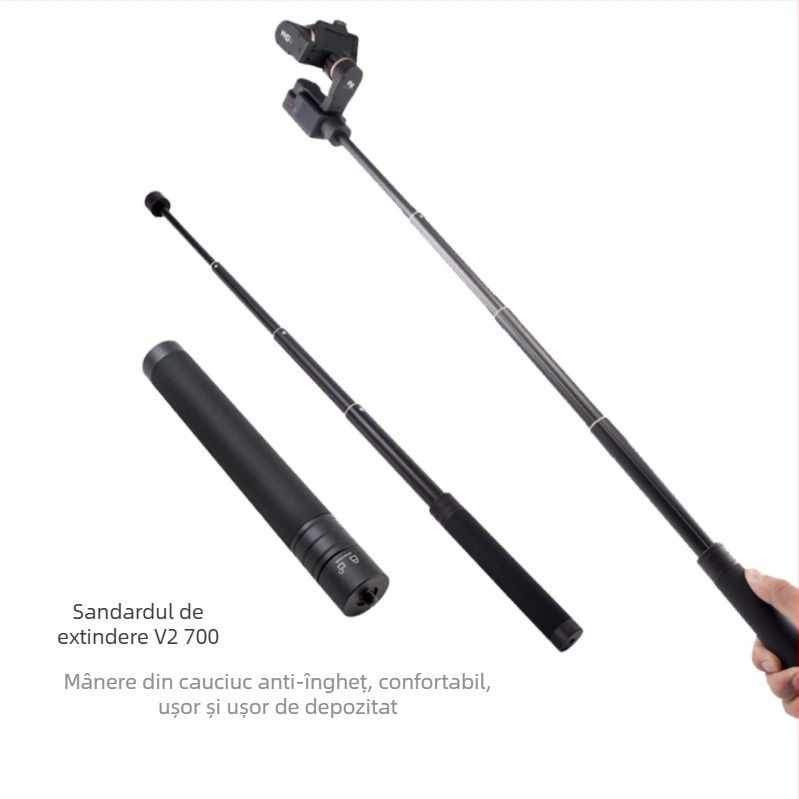 Stabilizator gimbal selfie stick cu tijă extensibilă — compatibil cu Feiyu, DJI Vast și GoPro; fără telecomandă; fără Bluetooth; suportă personalizarea