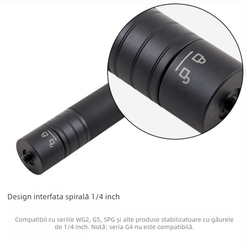 Stabilizator gimbal selfie stick cu tijă extensibilă — compatibil cu Feiyu, DJI Vast și GoPro; fără telecomandă; fără Bluetooth; suportă personalizarea