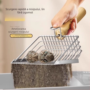 Lingură de nisip pentru pisici 2 în 1; din oțel inoxidabil; găuri fine; instrument cu funcție dublă