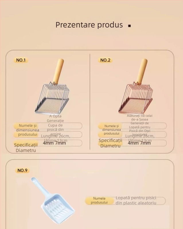Lingură de nisip pentru pisici 2 în 1; din oțel inoxidabil; găuri fine; instrument cu funcție dublă