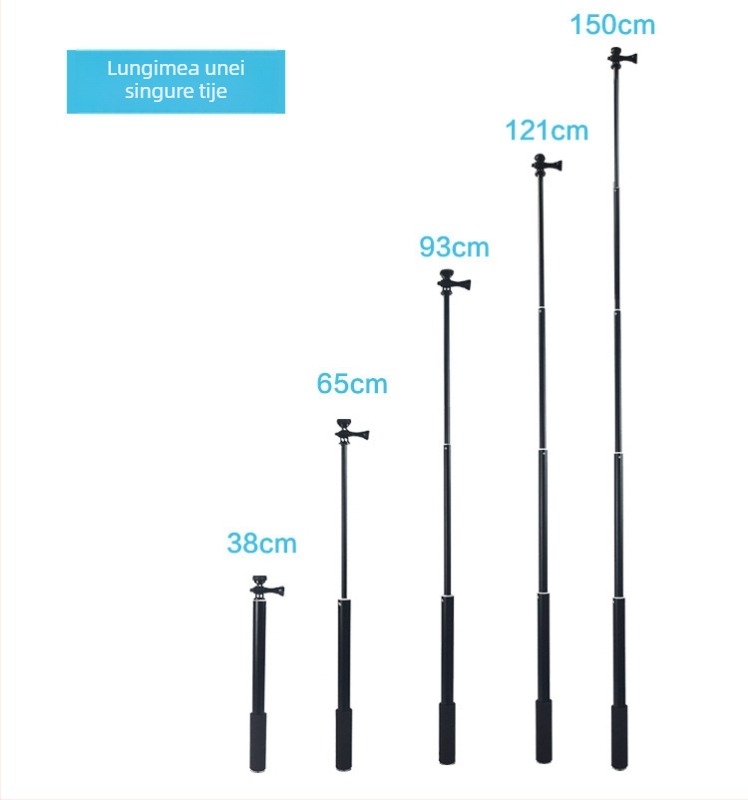 Băț de selfie cu lumină – 5 secțiuni din aliaj de aluminiu, model DP1.5, Diyamei, sarcină maximă 2–5 kg, suport auto portabil