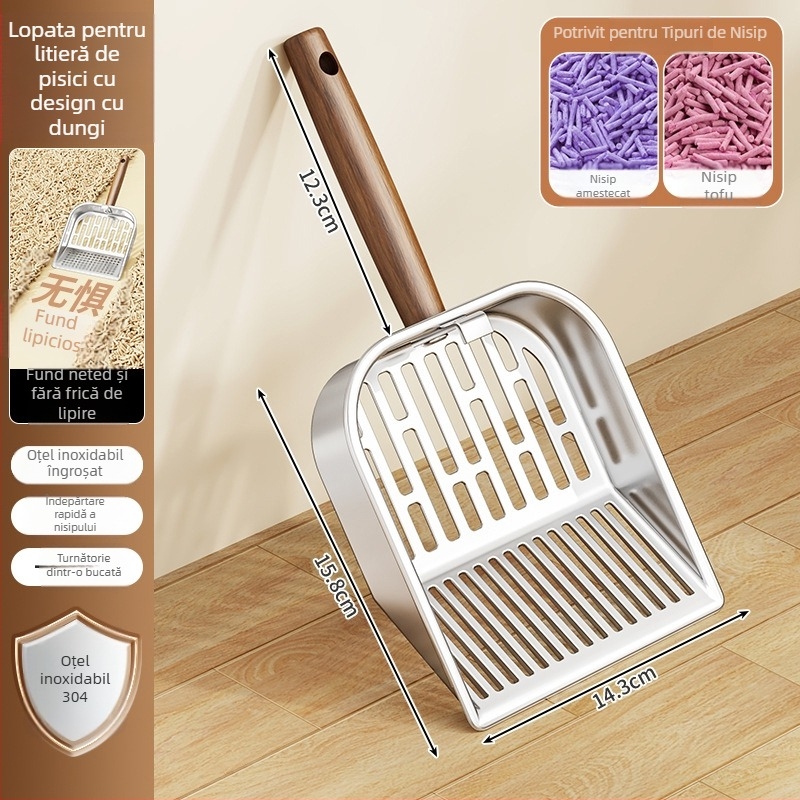 Lopată metalică pentru nisip de pisică și hrană pentru pisici, design monobloc, Zhongqing Hardware