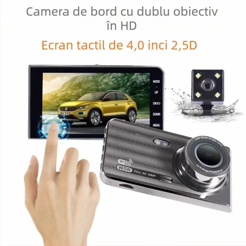 Camera auto cu dublu obiectiv 1080p, Wi‑Fi, touchscreen, înregistrare față-spate, unghi 170°