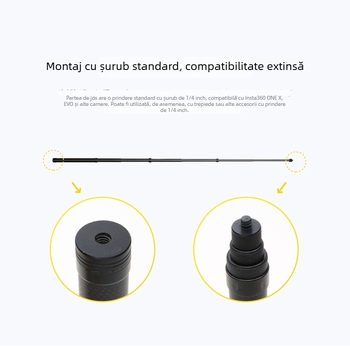 Bețișor de selfie din fibră de carbon, montaj 1/4 inch, compatibil cu adaptorul pentru camere sportive