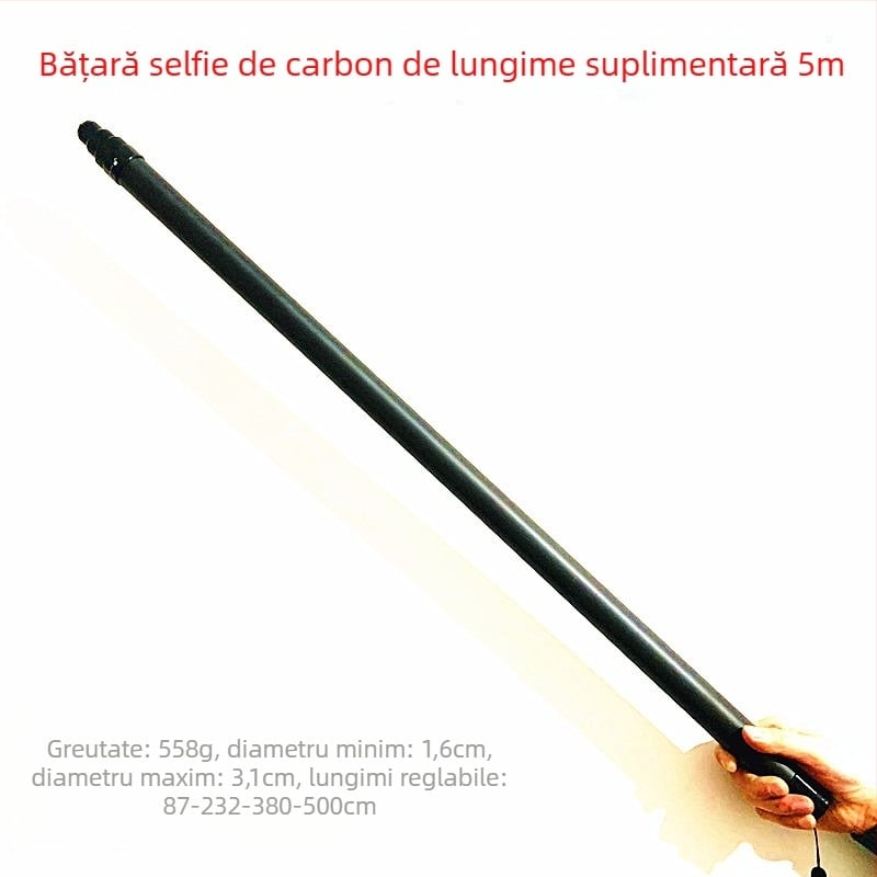 Bețișor de selfie din fibră de carbon, montaj 1/4 inch, compatibil cu adaptorul pentru camere sportive