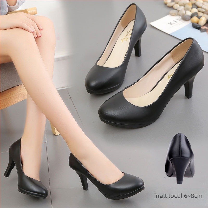 Pantofi dama cu partea superioară PU, vârf rotund, toc mediu 3-6 cm, talpă din cauciuc, căptușeală PU (partea superioară PU; vârf rotund; toc mediu 3-6 cm; talpă din cauciuc; căptușeală PU)