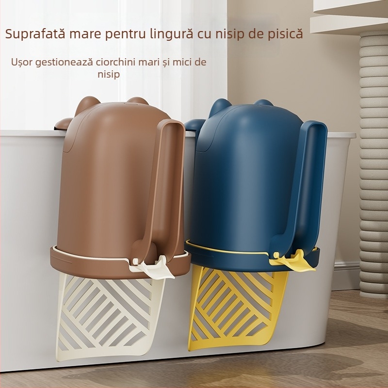 Unealtă 2 în 1 pentru nisip de pisică: lopată și recipient de depozitare – capacitate mare, material PP, pentru pisici