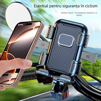 Suport pentru telefon pentru bicicletă, fixare cu șase gheare, antișoc, suport de navigație durabil pentru filmare, material PC