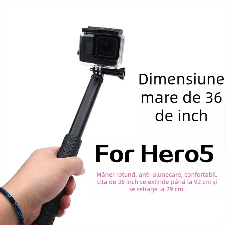Selfie stick pentru camera GoPro – aliaj de aluminiu, impermeabil, antiderapant