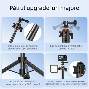 Trepied universal pentru camere sportive – Vrig TP-08S, aliaj de aluminiu + ABS, Include conector de bază și șurub