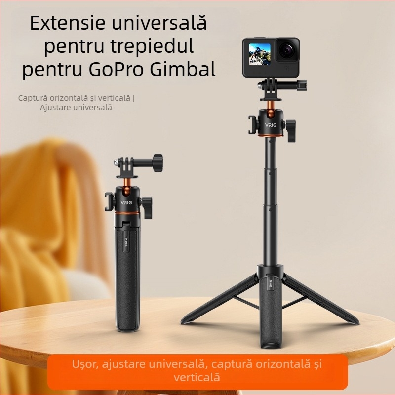 Trepied universal pentru camere sportive – Vrig TP-08S, aliaj de aluminiu + ABS, Include conector de bază și șurub
