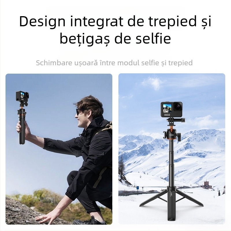 Trepied universal pentru camere sportive – Vrig TP-08S, aliaj de aluminiu + ABS, Include conector de bază și șurub