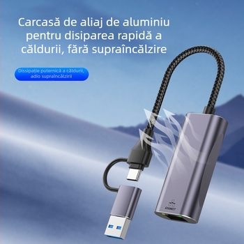 Adaptor USB la Ethernet cu RJ-45, interfață USB, viteze 10/100/1000 Mbps, Gigabit Ethernet, LED indicator