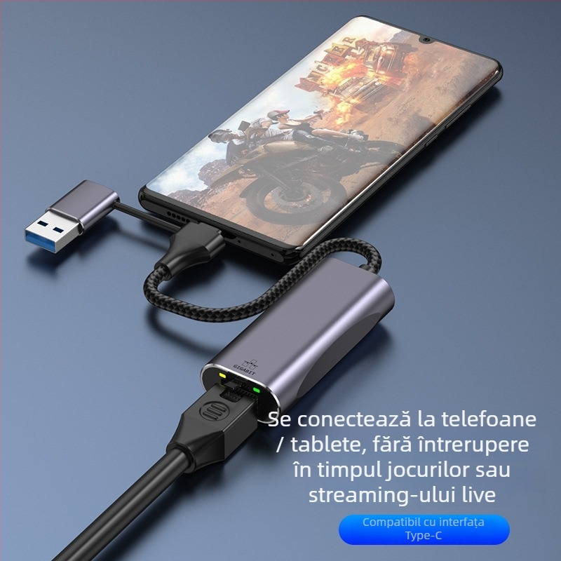 Adaptor USB la Ethernet cu RJ-45, interfață USB, viteze 10/100/1000 Mbps, Gigabit Ethernet, LED indicator