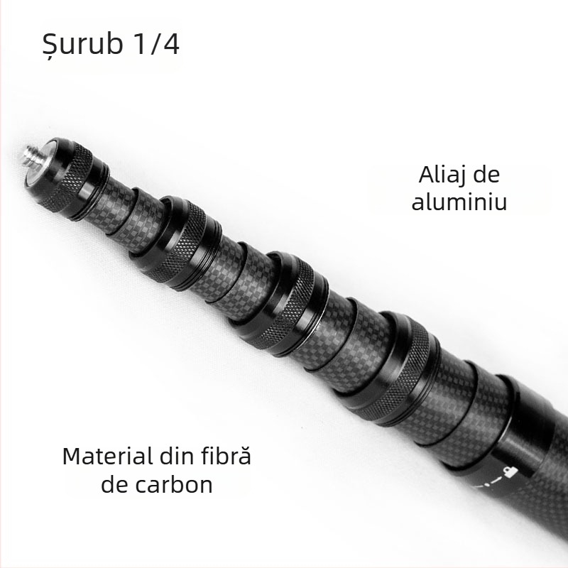 Tija telescopică din carbon pentru înregistrare manuală, 9 secțiuni, încărcare maximă 2–5 kg, compatibilă cu DJI Action 5 și GoPro