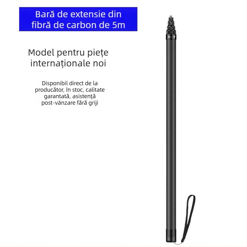Tija telescopică din carbon pentru înregistrare manuală, 9 secțiuni, încărcare maximă 2–5 kg, compatibilă cu DJI Action 5 și GoPro
