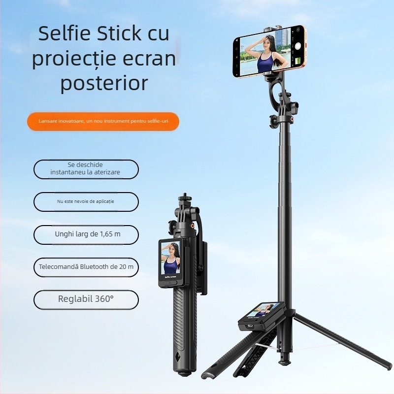 Selfie stick cu trepied pentru telefon, proiecție ecran, aliaj de aluminiu, universal pentru acasă, birou, afară