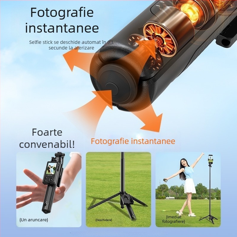Selfie stick cu trepied pentru telefon, proiecție ecran, aliaj de aluminiu, universal pentru acasă, birou, afară
