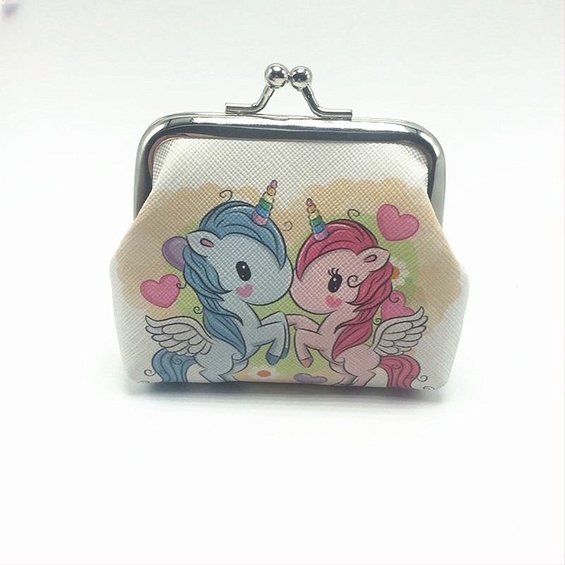 Portofel pentru monede din piele PU, cu model unicorn desen animat, stil copilăresc, Crystal bud