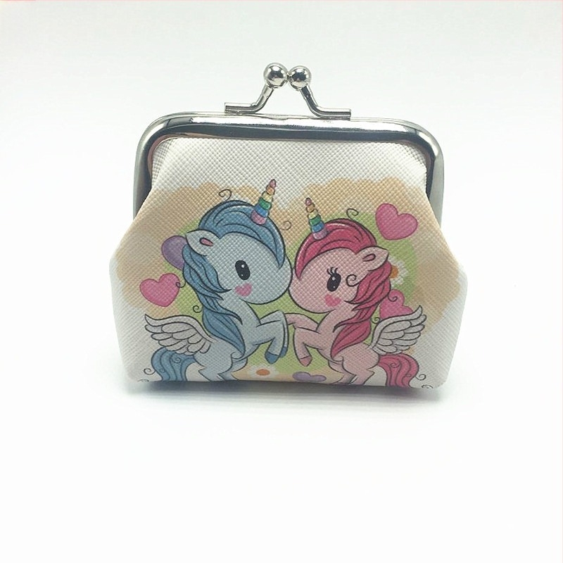 Portofel pentru monede din piele PU, cu model unicorn desen animat, stil copilăresc, Crystal bud