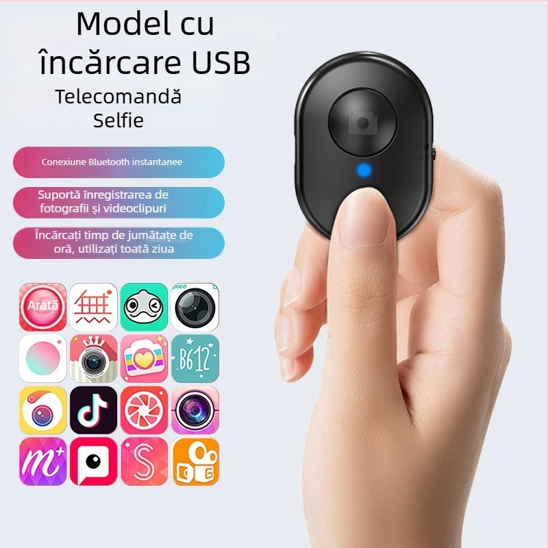 Telecomandă Bluetooth pentru selfie, compatibilă cu camera și telefon – control universal pentru trepied selfie