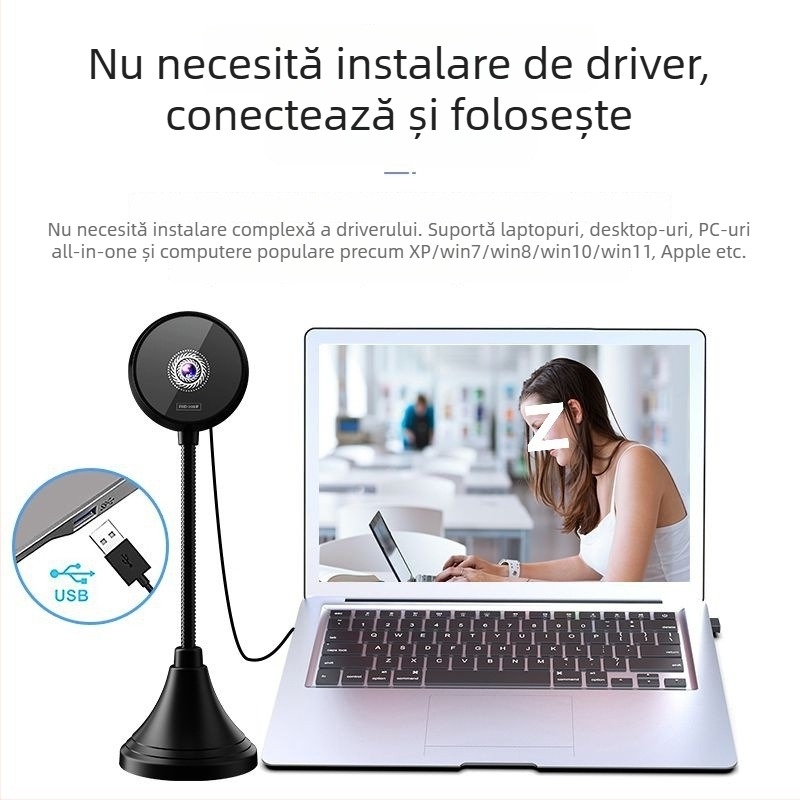 Webcam USB PTZ inteligentă 1080p HD, senzor 800K, USB 2.0, fără driver pentru desktop