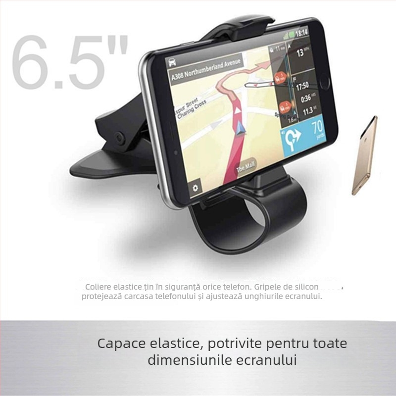Suport HUD pentru bordul mașinii cu suport de telefon rotativ și navigare - compatibil universal - montaj Snap-on