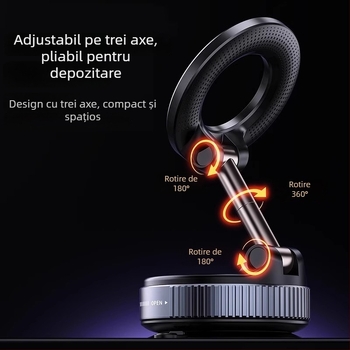 Suport magnetic pentru telefon în mașină cu ventuză, rotativ și pliabil, din aliaj
