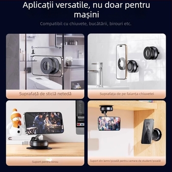 Suport magnetic pentru telefon în mașină cu ventuză, rotativ și pliabil, din aliaj