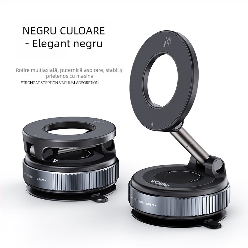 Suport magnetic pentru telefon în mașină cu ventuză, rotativ și pliabil, din aliaj