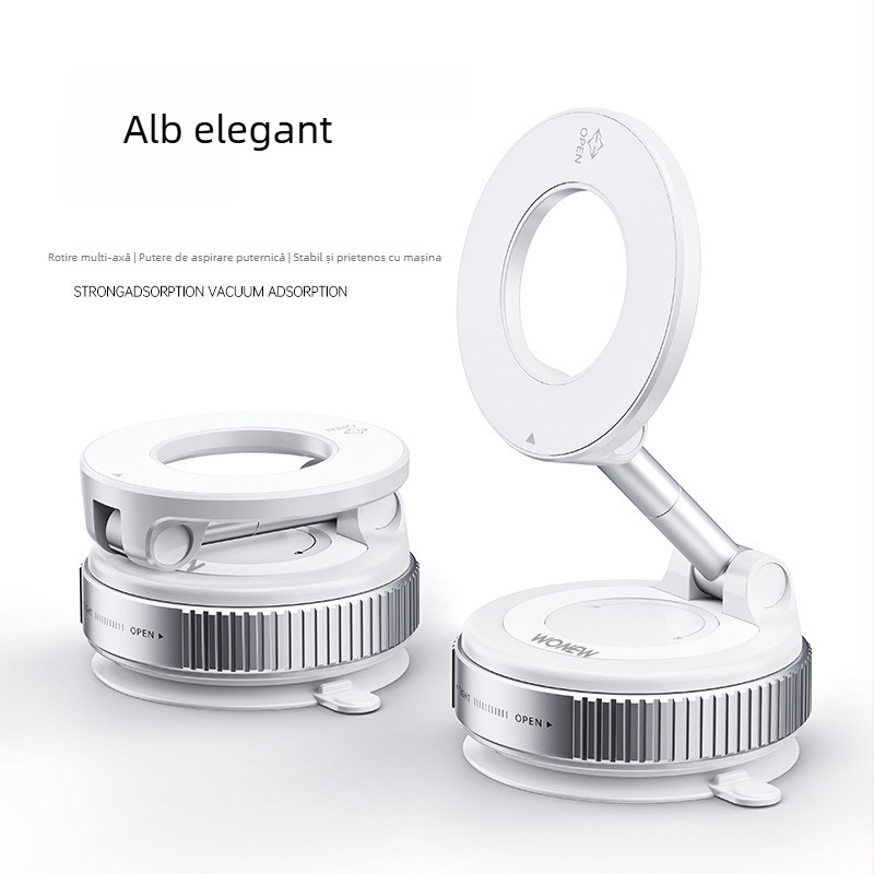 Suport magnetic pentru telefon în mașină cu ventuză, rotativ și pliabil, din aliaj