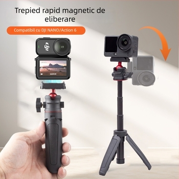 Selfie stick magnetic pentru DJI Action 6 cu trepied mini de birou telescopic, corp din aliaj, accesoriu pentru camere sportive
