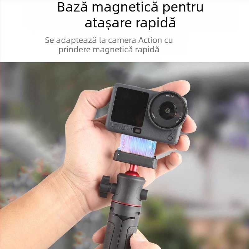 Selfie stick magnetic pentru DJI Action 6 cu trepied mini de birou telescopic, corp din aliaj, accesoriu pentru camere sportive