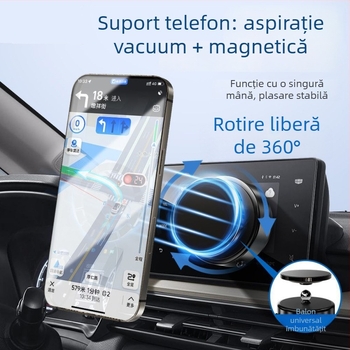 Suport auto pentru telefon cu aspirație magnetică puternică, rotire la 360°, universal din plastic pentru navigare