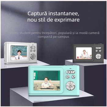 X1 Cameră Digitală pentru Copii: ecran LCD de 2,4 inchi; card TF; carcasă ABS; autonomie baterie 2 ore; Video, Fotografiere, Capturi în succesiune; Include: Cameră, Baterie, Curea, Cablu de Încărcare USB, Manual; Lansare 2024