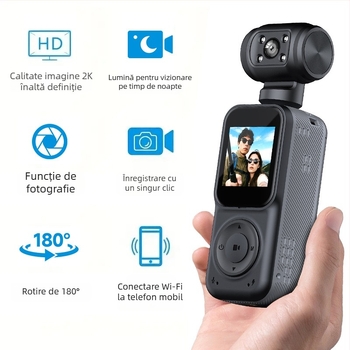 Camera de acțiune portabilă pentru exterior Q5, stabilizare anti tremur, video 2K, stocare pe card TF, autonomie baterie 5–6 ore